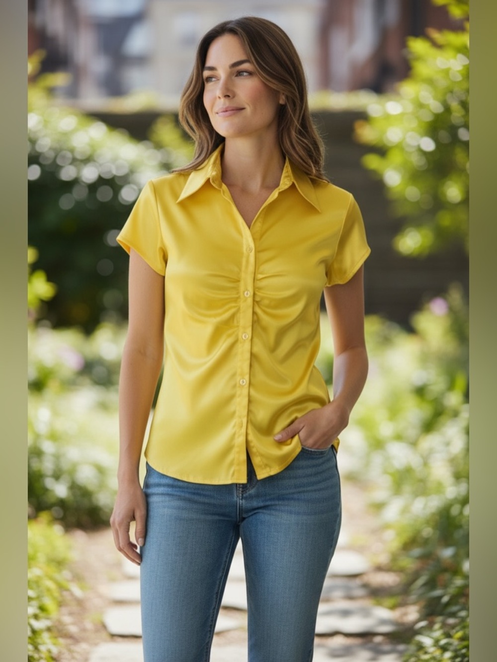 Kit Cornell Elegant Yellow Satin Blouse. Top only. Size 4